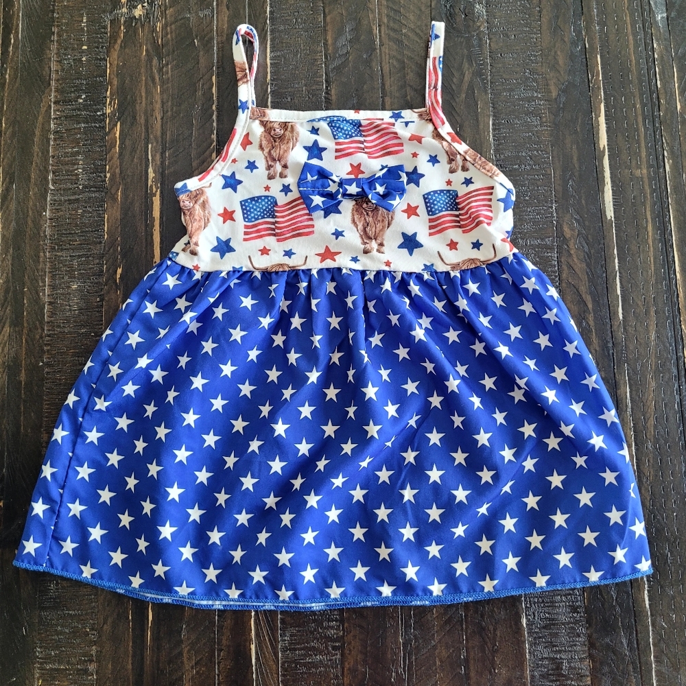Highland Cow Stars Summer Dress Girls Size 9-12M